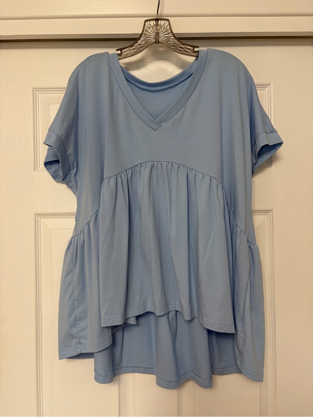 Chic Soul Light Blue V-Neck Tiered Babydoll